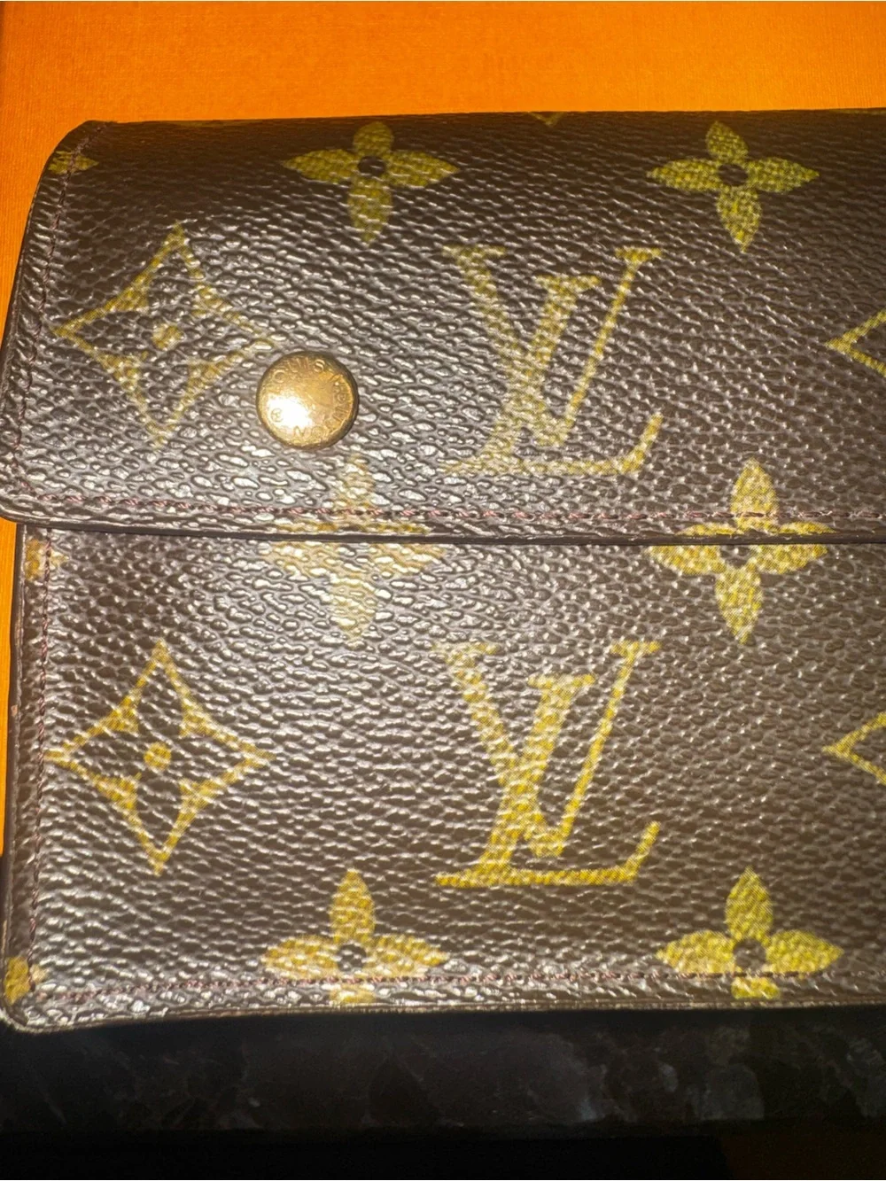 Authentic Louis Vuitton Monogram Canvas Trifold Wallet in Brown and Gold